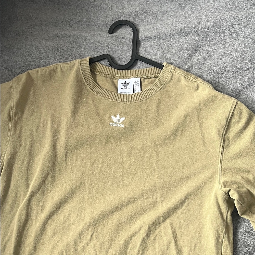 Adidas embroidery logo oversized khaki-green cotton tee